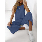 Cotton And Linen Suit Women's Sleeveless Shirt Cropped Wide-leg Pants Two Piece Set