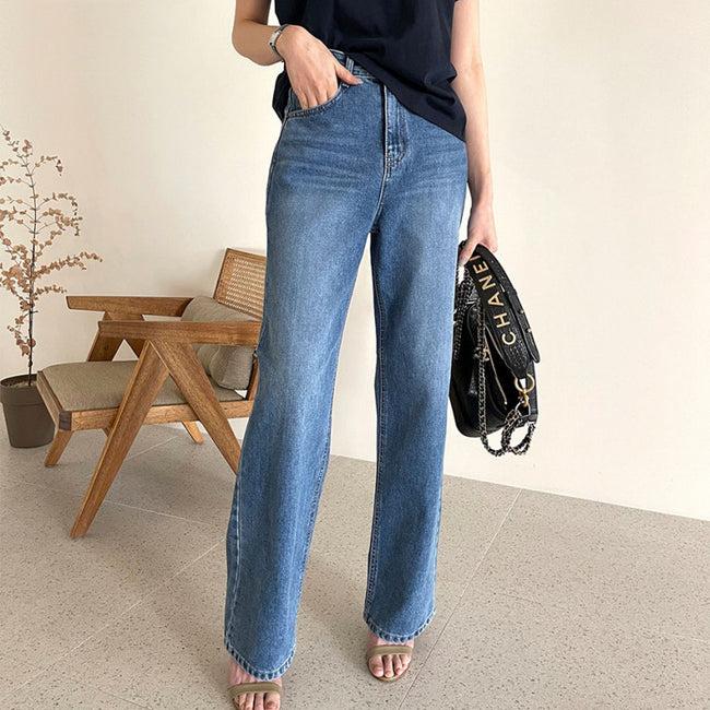 Korean Style Commuter All-match Rolled-up Casual Jeans High Waist Slim Straight Leg Pants Women Hover Image