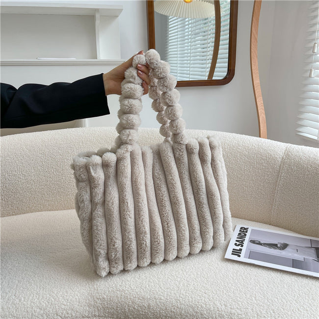 New Fashion One Shoulder Underarm Large Capacity Portable Plush Bag Women Hover Image