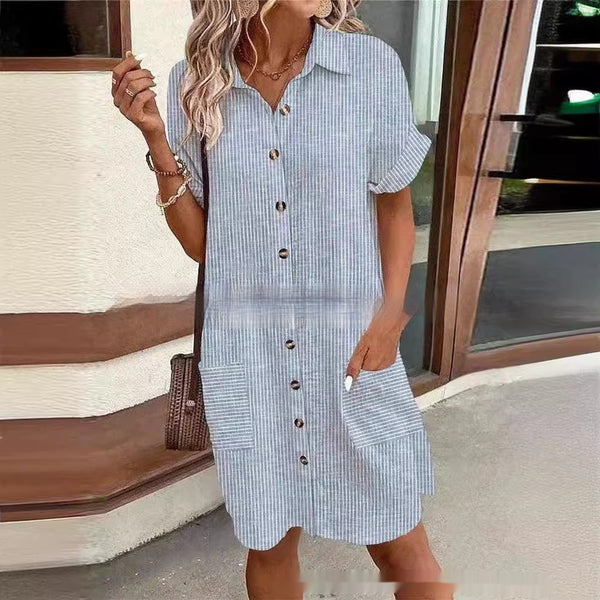 European And American Pocket Shirt Lapel Dress
