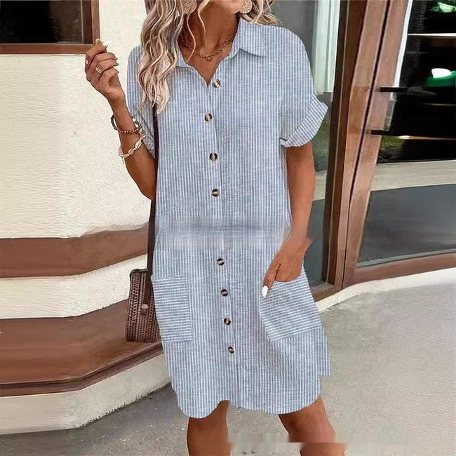 European And American Pocket Shirt Lapel Dress Hover Image