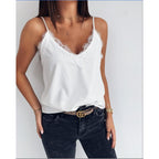 V-neck Lace-trimmed Solid-color Sexy Figure-hugging Womens Camisole