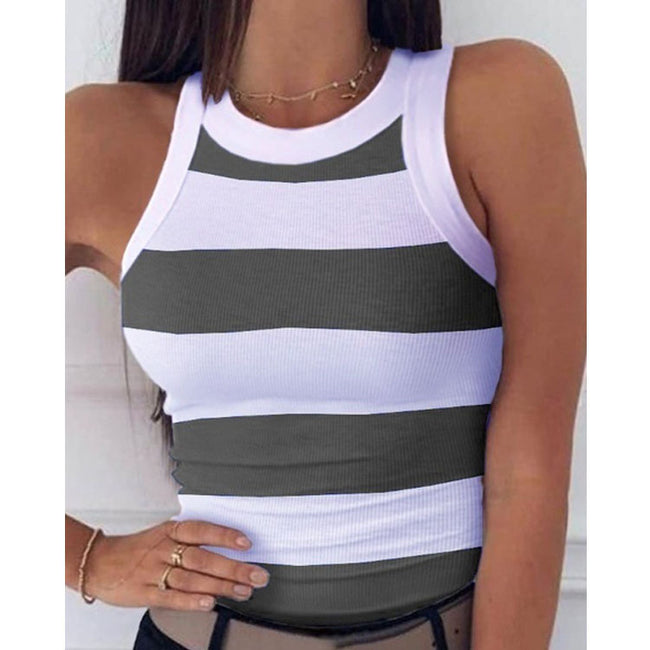 Striped Print Sleeveless Vest Women Main Image