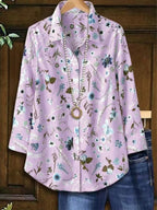 Elegant And Fashionable Printed Long-sleeve Blouse For Women In Europe And America