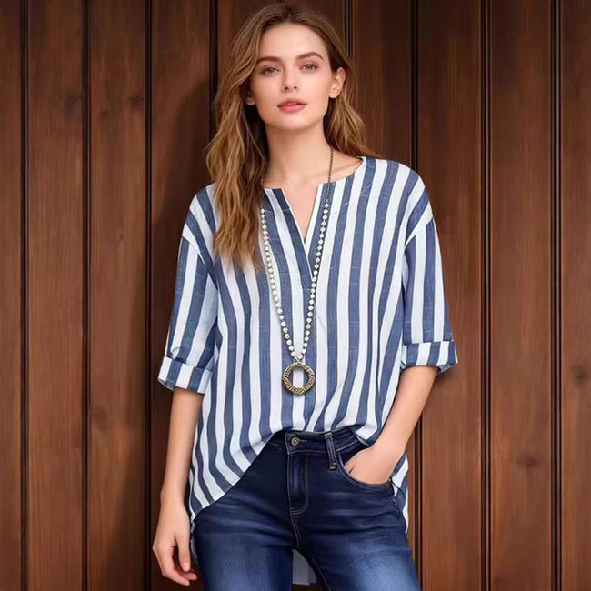 Womens Versatile Classic Striped Blouse Hover Image