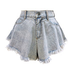 High Waist Loose-fitting Tassel Denim Shorts For Women