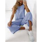 Cotton And Linen Suit Women's Sleeveless Shirt Cropped Wide-leg Pants Two Piece Set