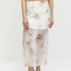 New Digital-print Sheer High-waist Split Skirt