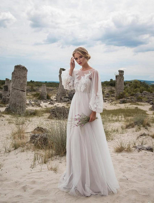 Round Collar Gauze Embroidered One-piece Dress Wedding Dress Main Image