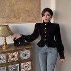 French Royal Style Velvet Lace Shirt For Women
