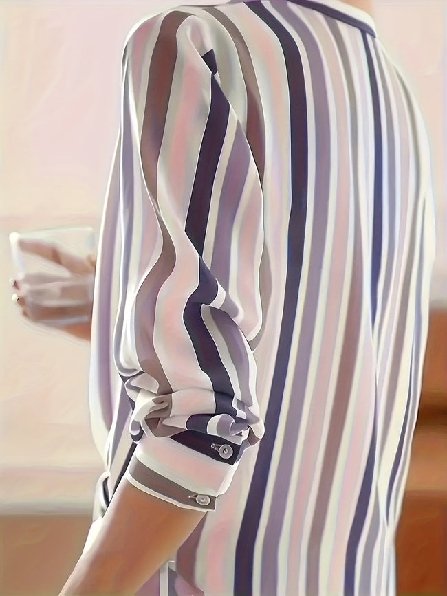 Color Blocking Temperament Striped Shirt For Women Main Image