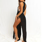 Women's Hollow-out Solid Color Round Neck Sleeveless Tassel Bikini Blouse Dress