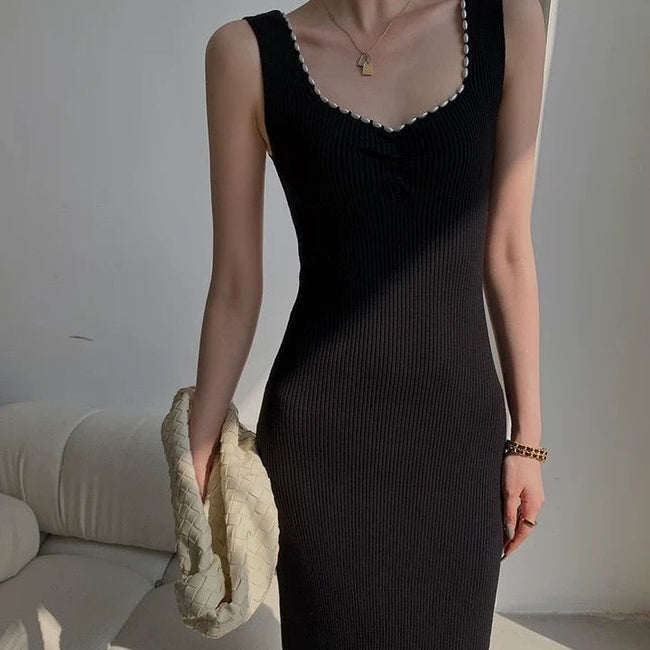Niche Black Knitted Dress Women Hover Image