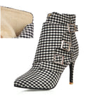 Women's Plaid Short High Heels Knight Boots