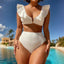 Solid Color Rib Fabric Ruffled Bikini