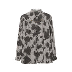 Blouse Long Sleeve Black Gray Color Block Leopard Shirt Button Up Chain Top Single-Breasted Womens Blouses Loose