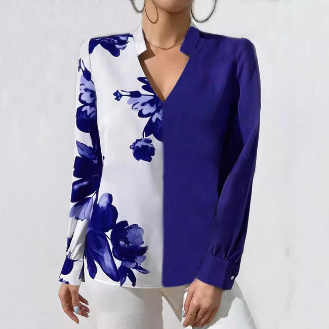 Printed Blouse V-neck Long Sleeve Women's Blouse Main Image
