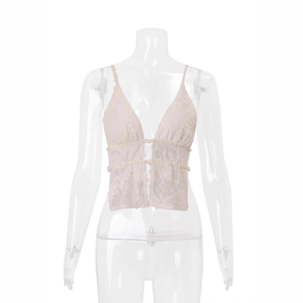 Strap Lace Stitching Halterneck Vest Women