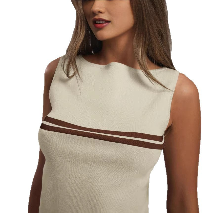 Chanel-style Striped Knitted Camisole Womens Summer Outerwear Slimming Base Layer Sleeveless T-shirt Top