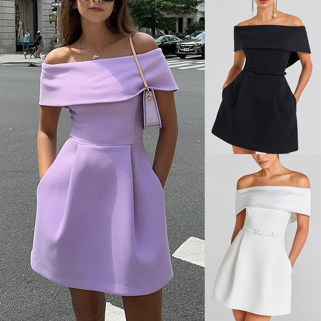 Waist Belt Off-shoulder Dress Hover Image