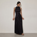 Round Neck Dress Fashion Girl Sleeveless Backless Slim Fit Satin Dress