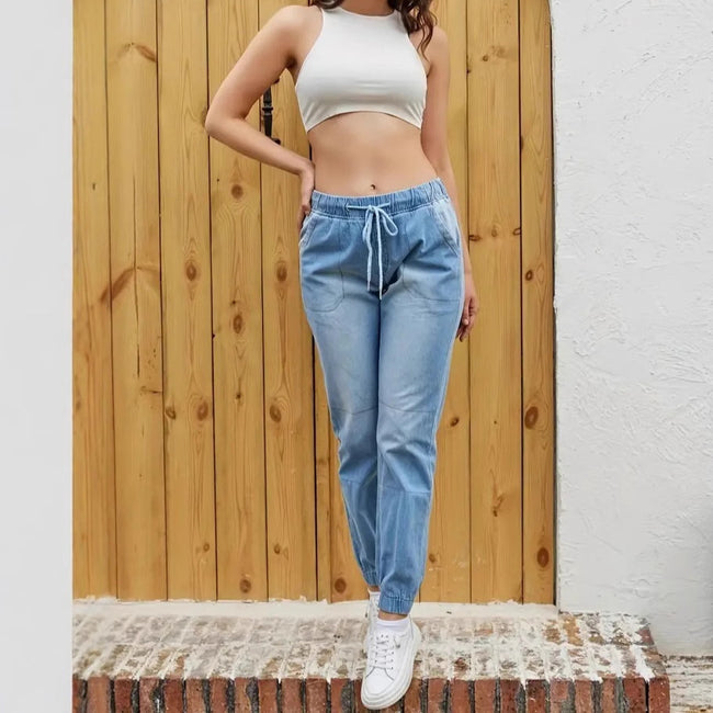 Elastic Waistband Jeans For Women Hover Image