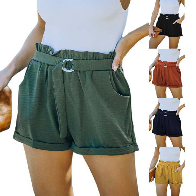 Lace-up Pocket Solid Color High-waist Casual Shorts Women Hover Image