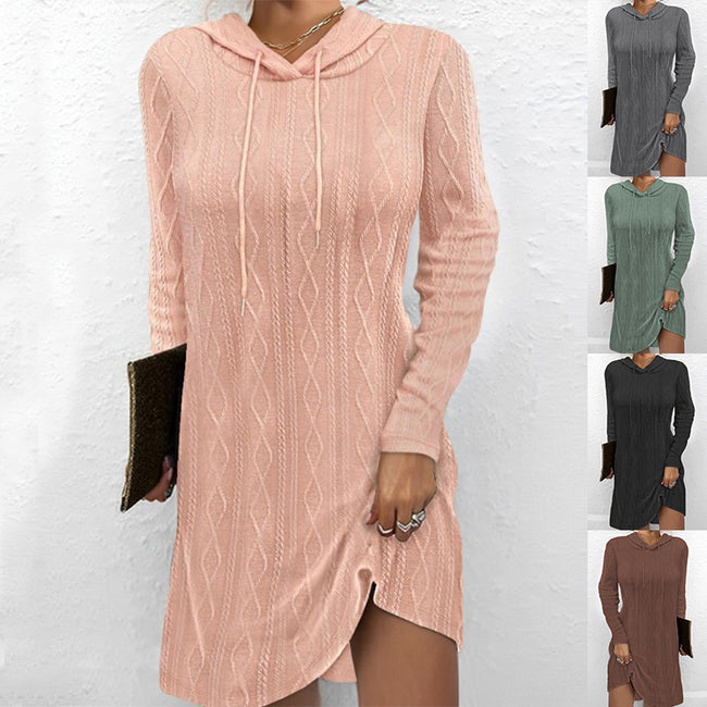 Long Sleeve Hooded Pullover Knitted Dress For Women Hover Image