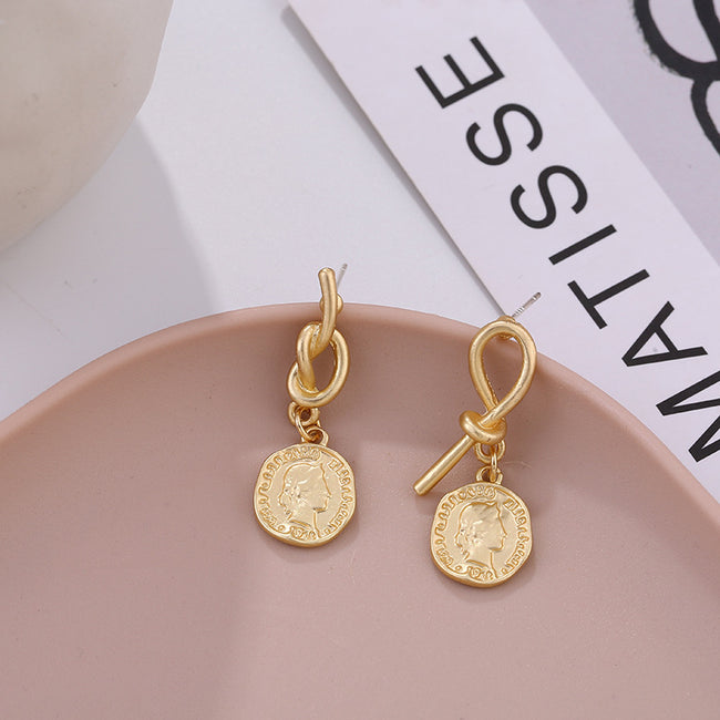 New Vintage Matte Irregular Earring Creative Head Earrings Temperament Women Fashion Earrings Jewelry Hover Image