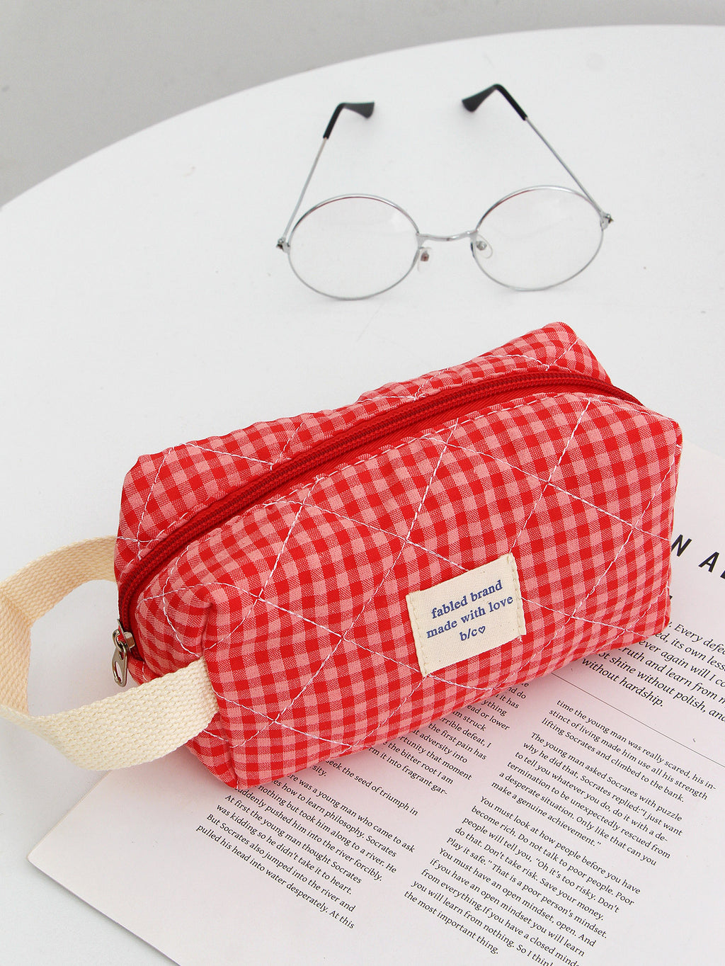 Red Plaid Makeup Bag Portable For Travel