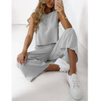 Cotton And Linen Suit Women's Sleeveless Shirt Cropped Wide-leg Pants Two Piece Set