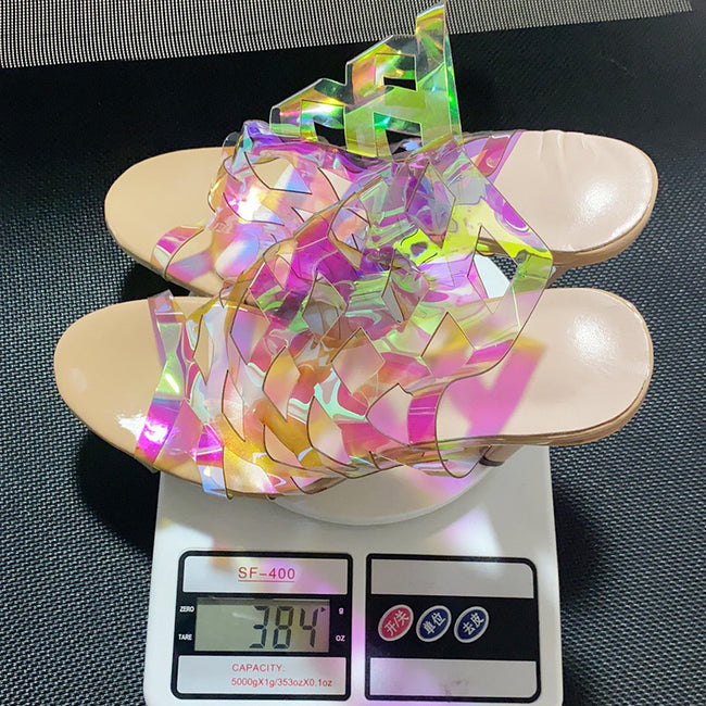Transparent PVC Crystal Thick Heel Mid-heel Hollow Sandals Women Main Image