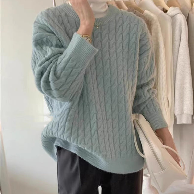 Round Neck Pullover Cable-knit Sweater Women Hover Image