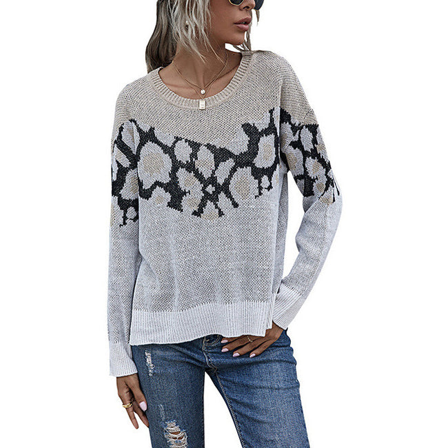 Women Animal Print Sweater Women Loose Round Neck Main Image