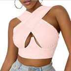 V Neck Cross Cut Zipper Short Umbilical Vest Women