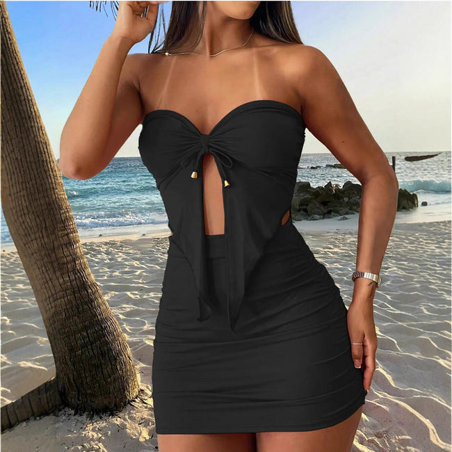 Bustier Vest And Skirt Two Piece Set Slim Fit Waist Cinching Short Skirt Suit Hover Image