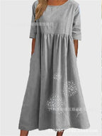 Round Neck Half Sleeve Printed Plus Size Loose Casual Dress
