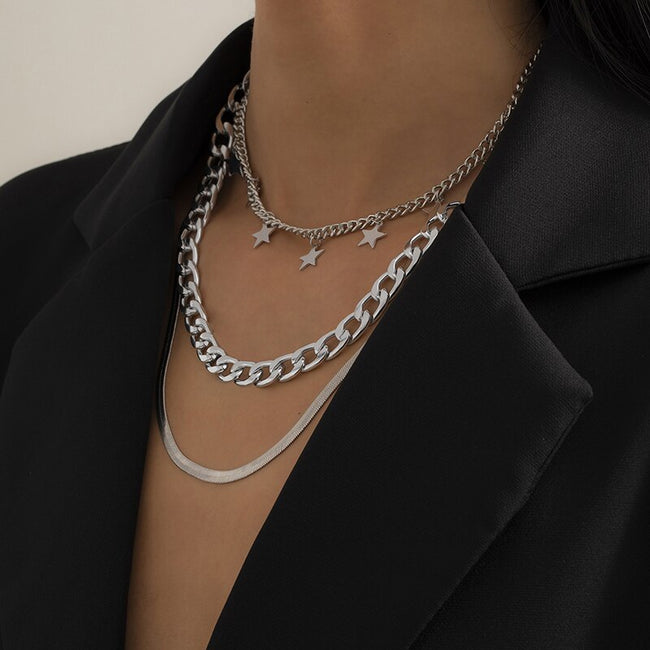 Multilayer Star Choker Necklaces for Women Punk Geometric Snake Chain Main Image