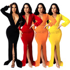 Women's Large V-neck Slim-fit Nightclub Evening Dress