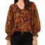 Printed V-neck Long T-shirt Loose Top For Women