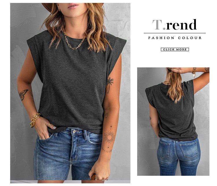 European And American Summer Loose Knitted Bottoming Shirt Sleeveless Round Neck Shirt Women