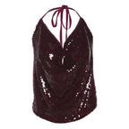 Sexy Halter Lace-up Backless Sequined Vest For Women