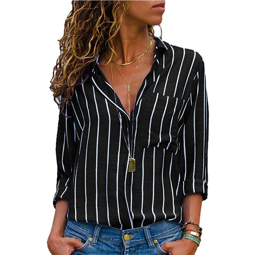 Fashion Multicolor Striped Long-Sleeved Shirt Women