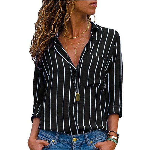 Fashion Multicolor Striped Long-Sleeved Shirt Women Main Image
