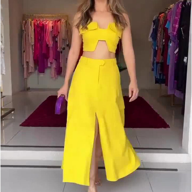 High Waist Wide Leg Dress Suit Women Hover Image