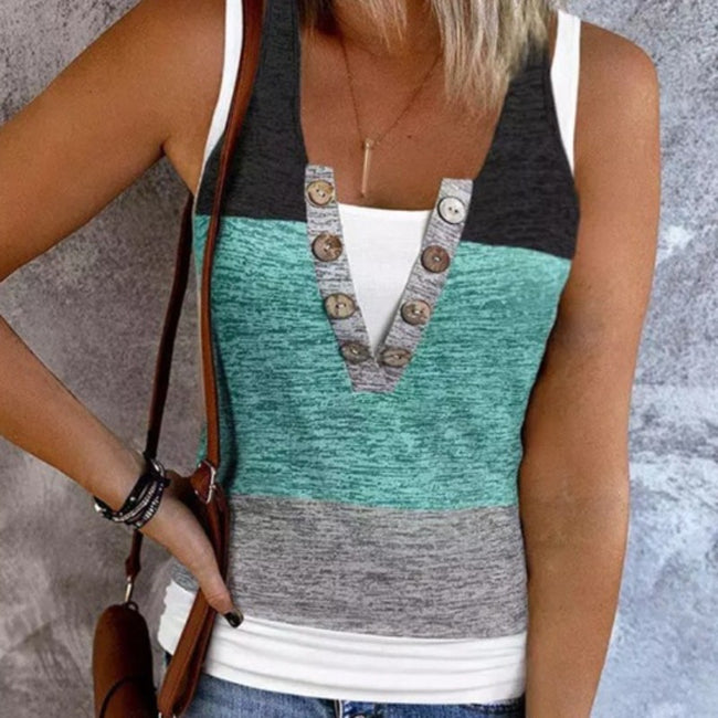 Summer New Contrast Color False Two-piece Suit Women Sleeveless Vest Hover Image
