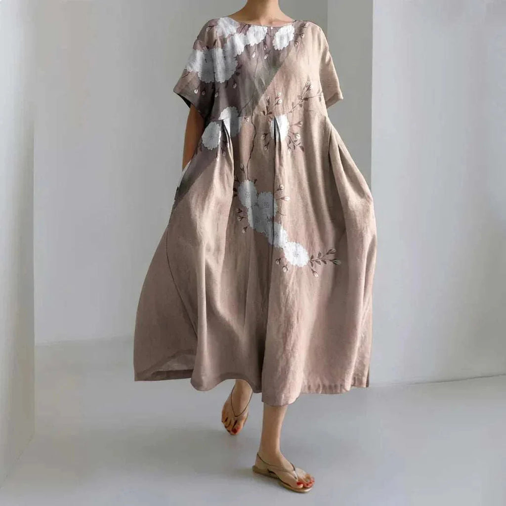 Loose Round Neck Fashion Advanced Short Sleeve Printing Dress