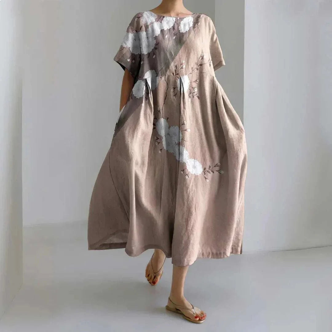 Loose Round Neck Fashion Advanced Short Sleeve Printing Dress
