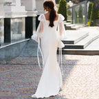 Elegant Satin Mermaid Wedding Dress With Long Puff Sleeves