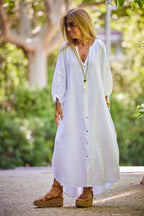Women's Fashion Casual Cotton Linen Shirt Dress